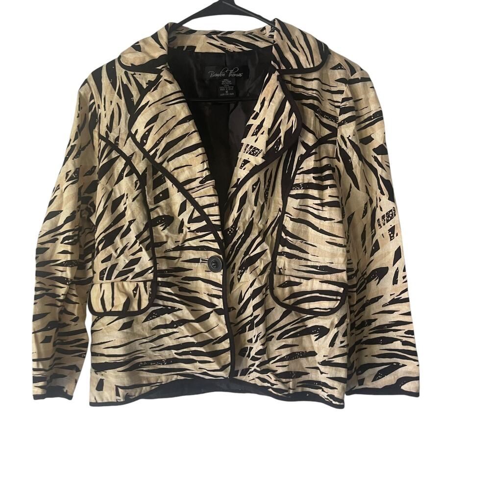 Brandon Thomas Y2k Women's Size Medium Linen Blend‎ Animal Print Retro Blazer